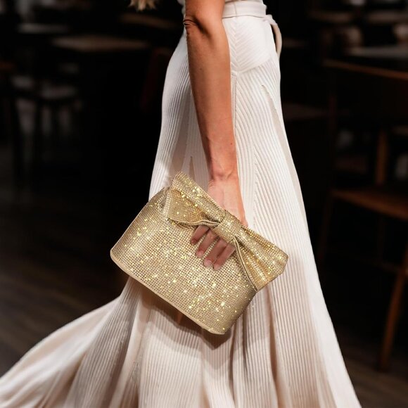 Elegant Rhinestone Bow Clutch Evening Bag for Weddings & Parties, 9.45"x 5.51" - Picture 2 of 6